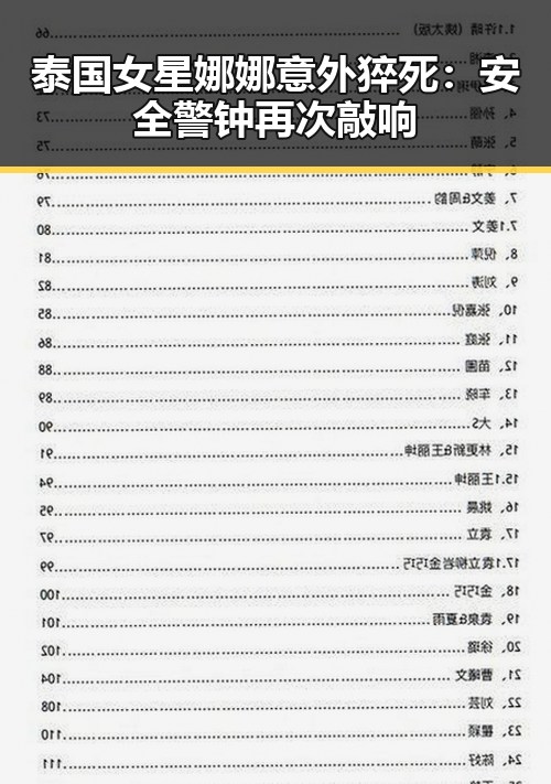 泰国女星娜娜意外猝死：安全警钟再次敲响